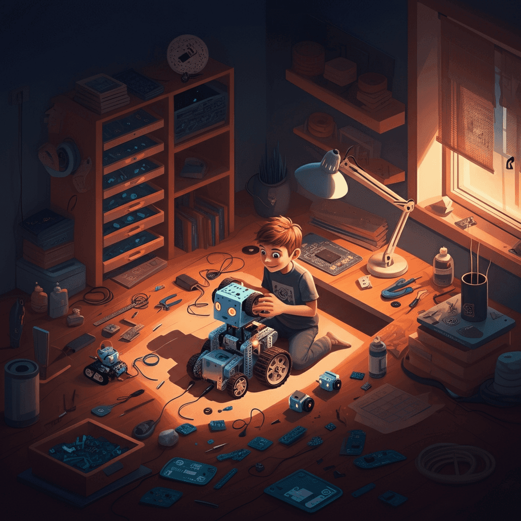 Kid Building a Robot