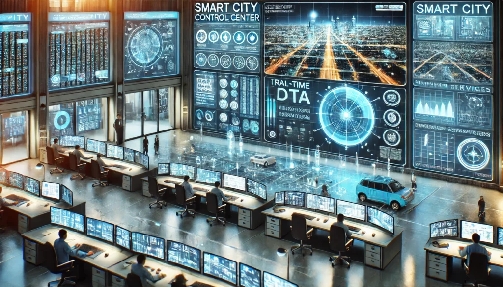 a smart city control center managing various public services and displaying real-time city data. Let me know if there’s anything you’d like to add or adjust!