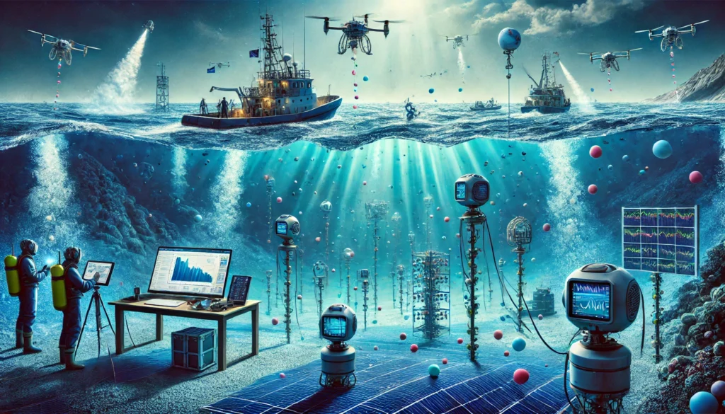 image illustrating how deep-sea research contributes to our understanding of ocean currents, highlighting the technology used to monitor and map these underwater flows